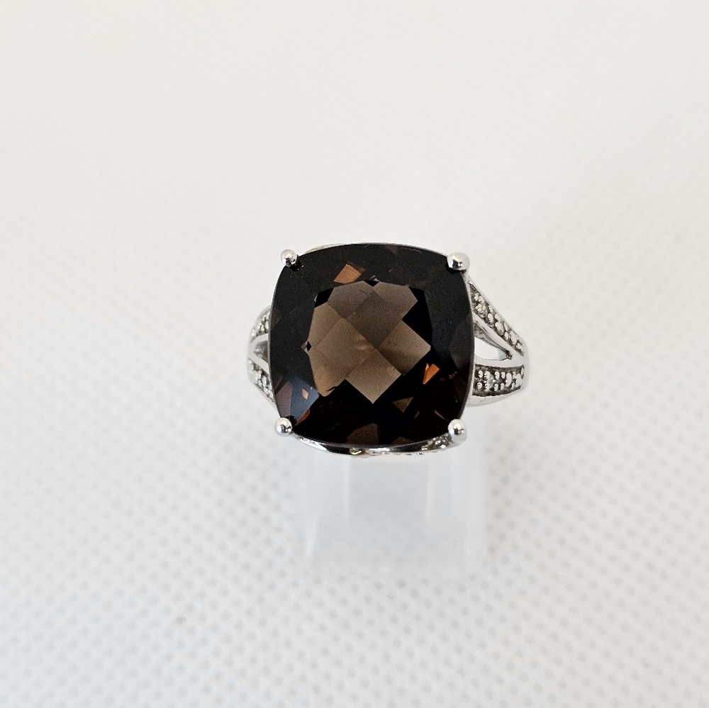 Large Natural Smoky Topaz Sterling Silver Ring Size 7 - Picture 3 of 11
